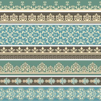 Vectorseamless floral retro borders, fully editable eps 8 file, seamless brushes included