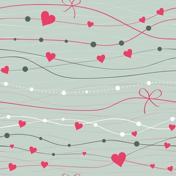 seamless background with hearts and lines