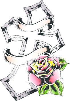 cross with rose emblem