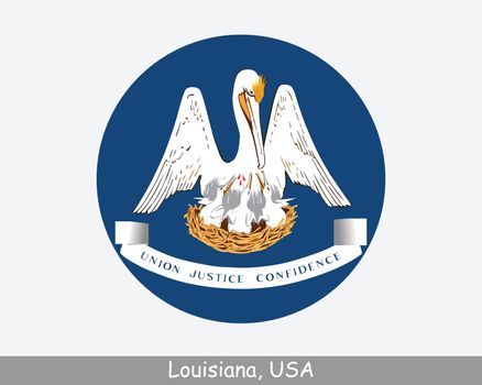 Louisiana Round Circle Flag. LA USA State Circular Button Banner Icon. Louisiana United States of America State Flag. Pelican State EPS Vector