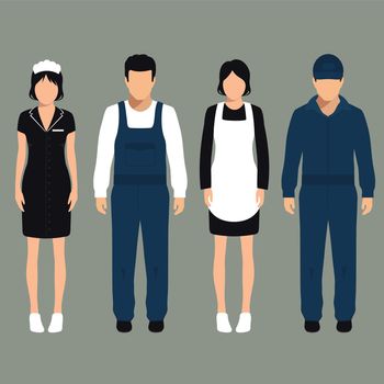 vector cleaning service, isolated cartoon worker cleaner uniform,