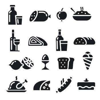 illustration of the food products and meals minimal icons in black and white colors