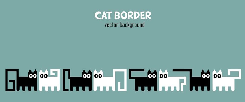 Border of abstract cats in the form of a constructor. Mosaic panel of cats of geometrically simple shape