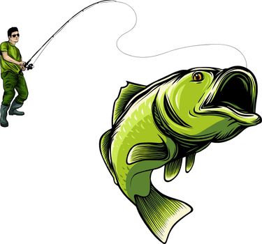 vector illustration of fisherman caught fish