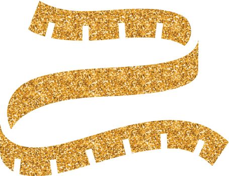 Measuring tape icon in gold glitter texture. Sparkle luxury style vector illustration.