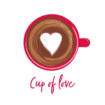 Cup of love. Lettering with a cup of coffee vector.