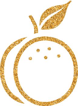 Peach icon in gold glitter texture. Sparkle luxury style vector illustration.
