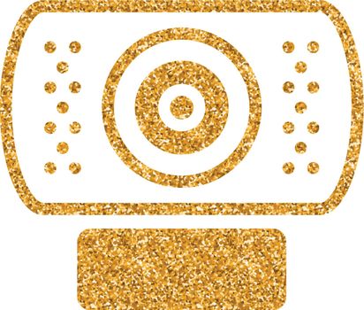 Webcam icon in gold glitter texture. Sparkle luxury style vector illustration.