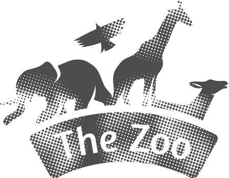 Zoo gate icon in halftone style. Black and white monochrome vector illustration.