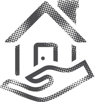 Property care icon in halftone style. Black and white monochrome vector illustration.
