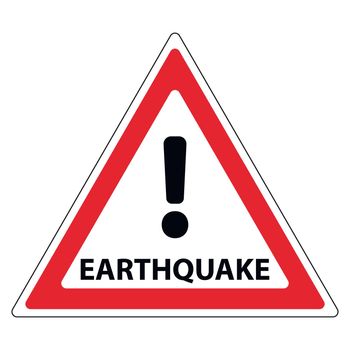 sign of the earthquake, the red triangle exclamation mark and the text earthquake, vector