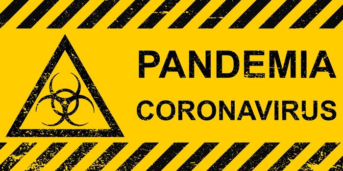 Banner pandemic coronavirus sign hazard on a yellow background , vector pandemic coronavirus striped banner warning of infection with corona virus