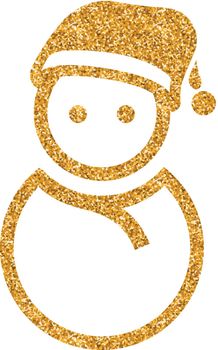 Snowman icon in gold glitter texture. Sparkle luxury style vector illustration.