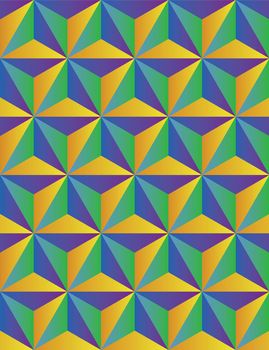 Seamless tile pattern with blue green and orange gradient triangular tiles.