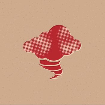 Storm icon in halftone style. Grunge background vector illustration.