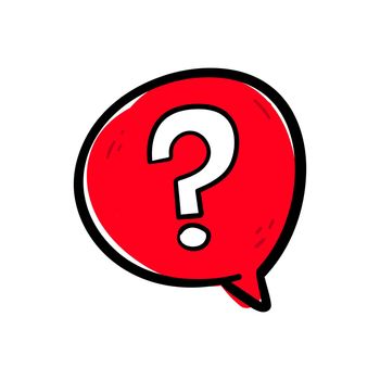 Hand drawing question mark sign symbol in a red speech bubble icon vector.