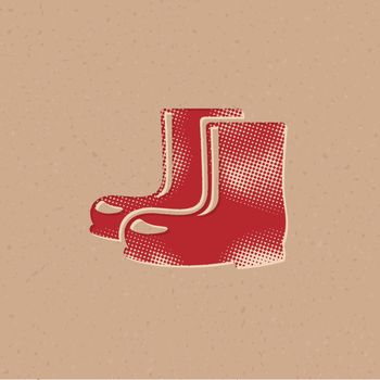 Wet boots icon in halftone style. Grunge background vector illustration.