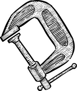 Clamp icon in sketch style. Woodworking tool vector illustration.