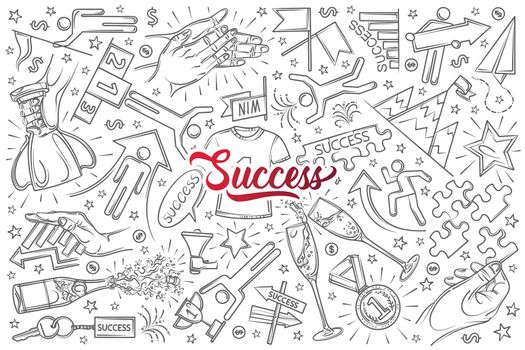Hand drawn success set doodle vector illustration background