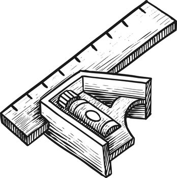 Ruler icon in sketch style. Woodworking tool vector illustration.
