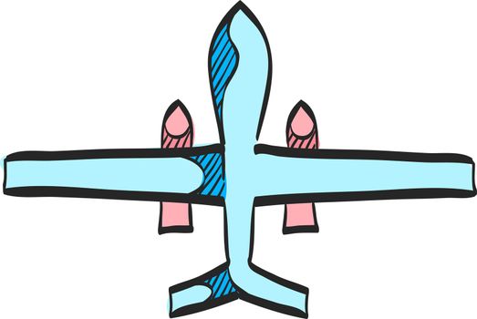 Unmanned aerial vehicle icon in color drawing. Aviation technology military drone modern warfare