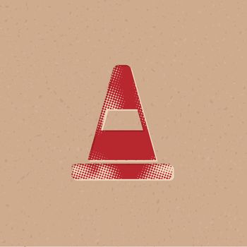 Traffic cone icon in halftone style. Grunge background vector illustration.