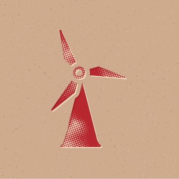 Wind turbine icon in halftone style. Grunge background vector illustration.
