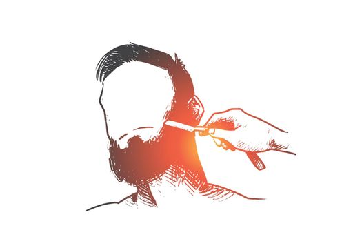 Barbershop, barber, beard, hipster, shave concept. Hand drawn barber shaving beard in salon concept sketch. Isolated vector illustration.