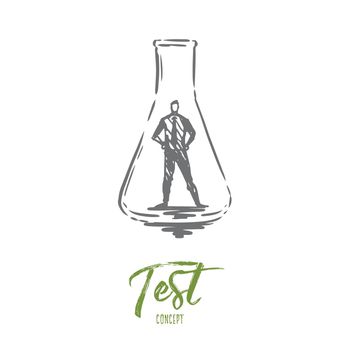 Test, glass, tube, science, laboratory concept. Hand drawn scientist inside of laboratory tube concept sketch. Isolated vector illustration.