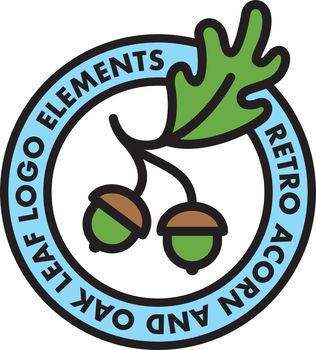 Contemporary flat design badge featuring oak tree elements with bold outline.