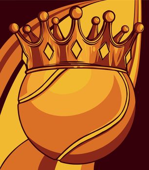 King of tennis concept, a tennis ball wearing a gold crown