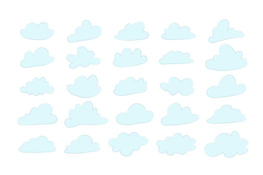 hand drawn cloud set in cartoon naive style, collection of doodle vector clouds