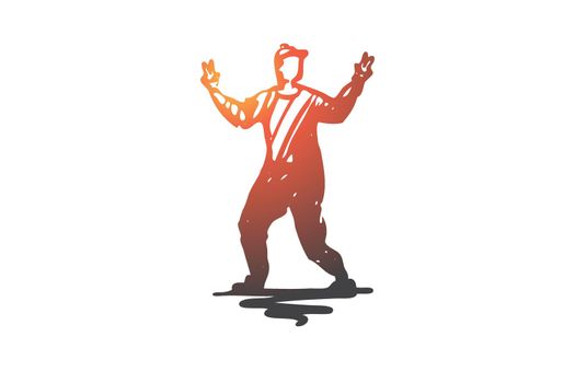 Man, dancing, young, male, attractive concept. Hand drawn young man dancing concept sketch. Isolated vector illustration.