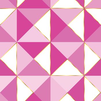 Pink and white triangle seamless pattern with golden lines. Texture in several pastel and colorful shades.