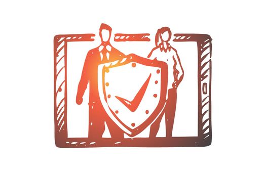 Laptop, protection, safety, data, secure concept. Hand drawn shield as symbol of data protection concept sketch. Isolated vector illustration.