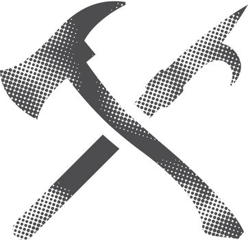 Fireman tools icon in halftone style. Black and white monochrome vector illustration.
