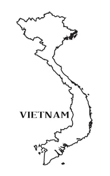 Silhouette outline map of Vietnam isolated over a white background