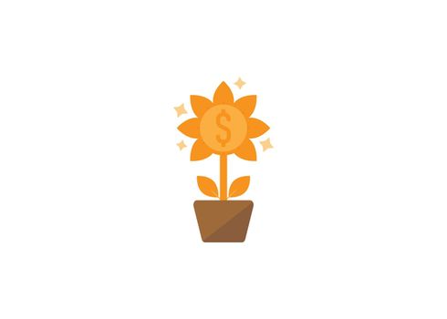 flat design style flower money ilustration, symbolize invesment, money growth. perfect for finance icon and design element.