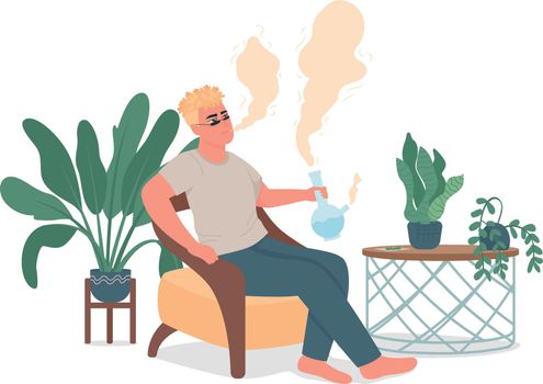 Man smoking bong flat color vector detailed character. Smoker addict. Bad habit, unhealthy lifestyle. Cannabis addiction isolated cartoon illustration for web graphic design and animation