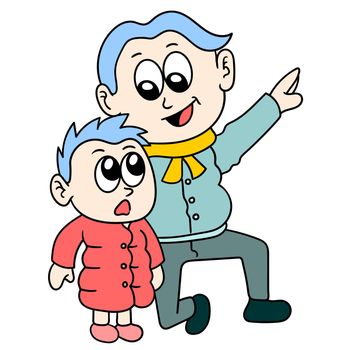 father and son are very close. vector illustration of cartoon doodle sticker draw