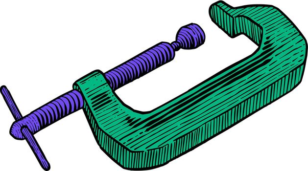 Color woodworking clamp hand drawn illustration