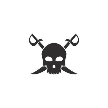 skull logo with swords vector icon template illustration design