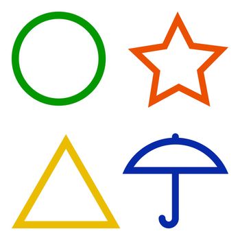 Game squid green circle red triangle yellow star blue umbrella symbol stock illustration
