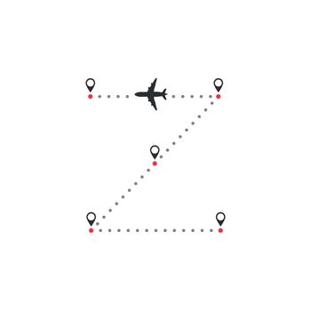 Airplane flight line route vector with start point illustration design