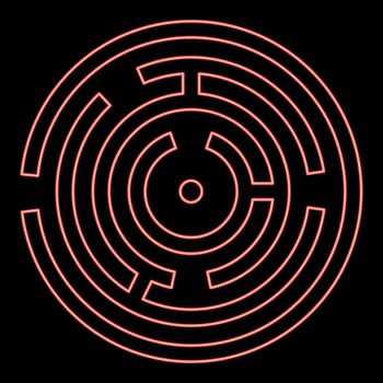 Neon circle maze or labyrinth red color vector illustration flat style light image