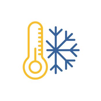 Thermometer and snowflake vector isolated icon. Thermometer cold. Winter sign. Graph symbol for travel and tourism web site and apps design, logo, app, UI