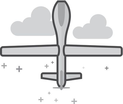 Unmanned aerial vehicle icon in flat outlined grayscale style. Vector illustration.