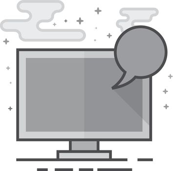 Desktop computer icon in flat outlined grayscale style. Vector illustration.
