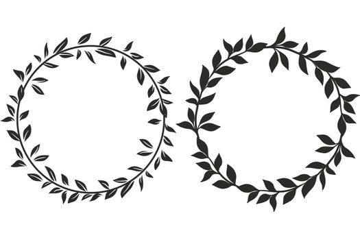 Deciduous botanically graceful circular wreaths, vector illustration. Frames made of black leaves. Natural contours from the sheets. Vintage headbands