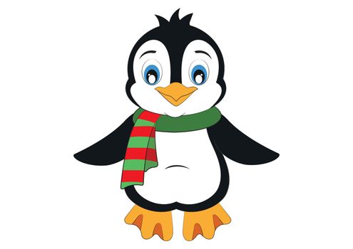Cartoon Cute Penguin with scarf. Vector Penguin